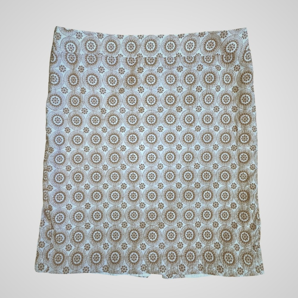 Ann Taylor‎ Pencil Skirt White Tan Embroidered Medallion Boho Career 12